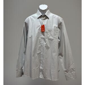 New Elevate Men's L Long Roll Tab Sleeves Top Button Down Collared Light Gray